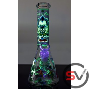 RICK AND MORTY GLASS BEAKER WATER PIPE EVIL CLOWN 10inch (GLOW IN DARK)